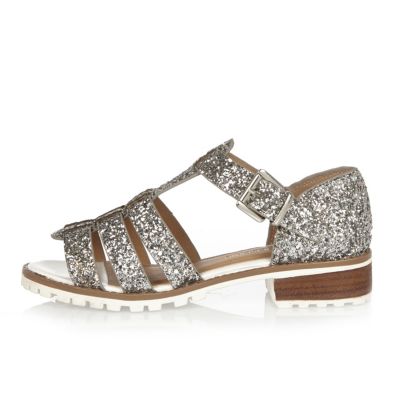 Silver glitter strappy geek sandals